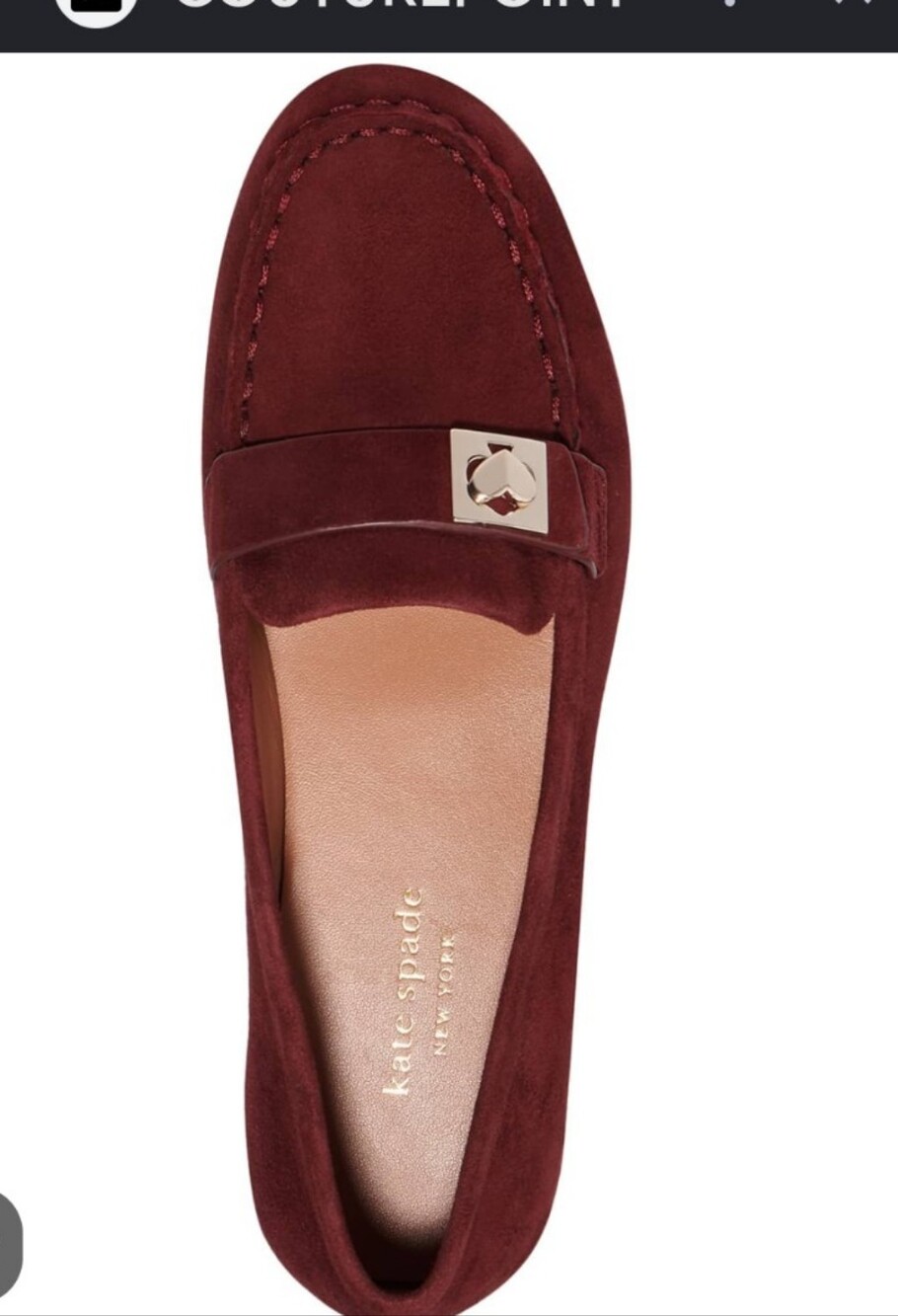 kate spade Burgundy Suede Penny Loafers with Gold Logo Accent